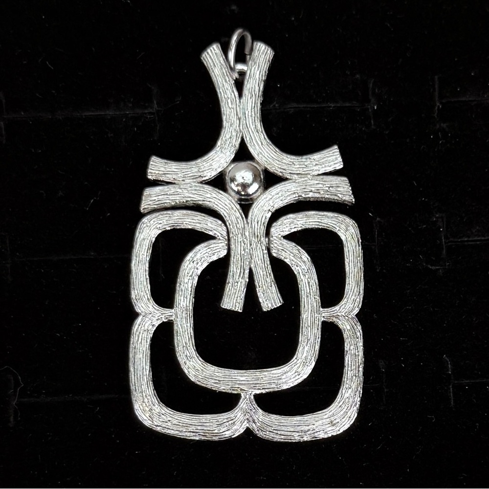 Vintage Silvertone Geometric Statement Large Pend… - image 2